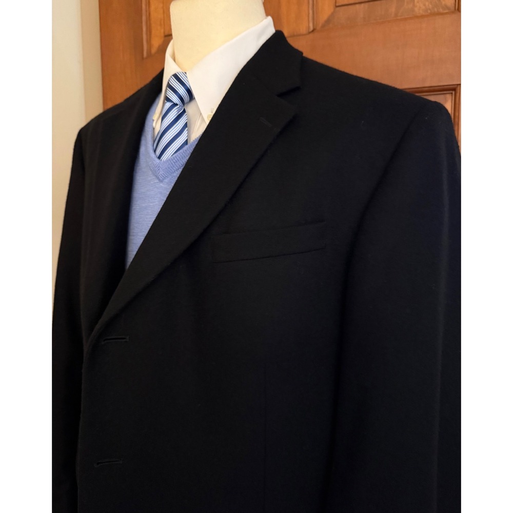 Oscar de la Renta Wool Cashmere Blazer Mens 46R Black 3-Button Sport Coat Jacket